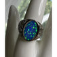 Vintage Sterling Silver Blue Green Oval Opal Filigree Ring Size 9