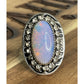 Vintage Opal Oval Cabochon Crystal Halo Sterling Silver Statement Ring 6.5
