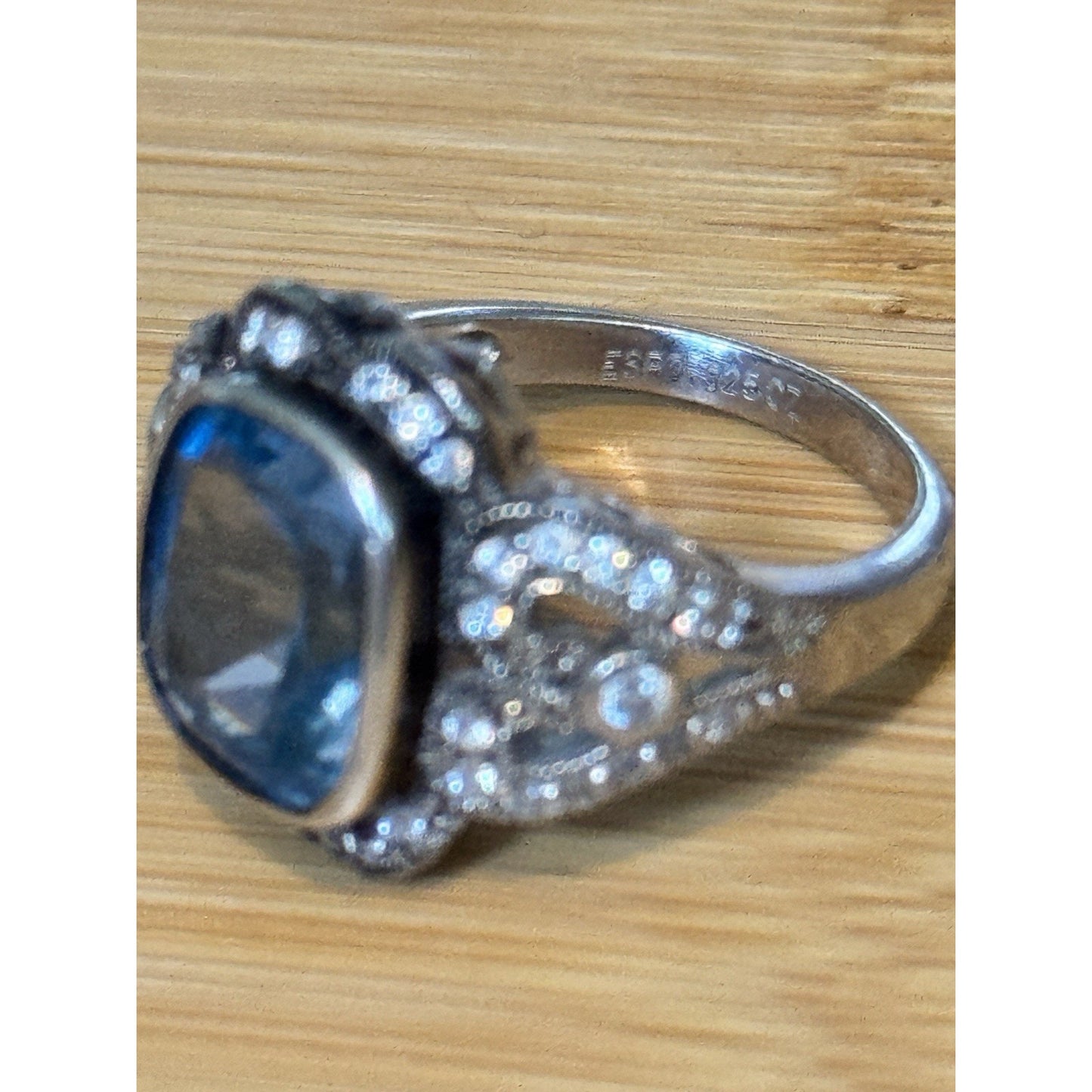 Vintage ESPO Sterling Silver Blue Topaz Ring Halo Joseph Esposito Size 8.5