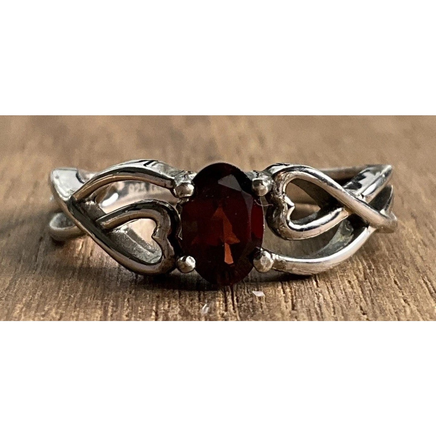 Sterling Silver Garnet Heart Infinity Ring 925 GSK Red Stone Ring Size 5