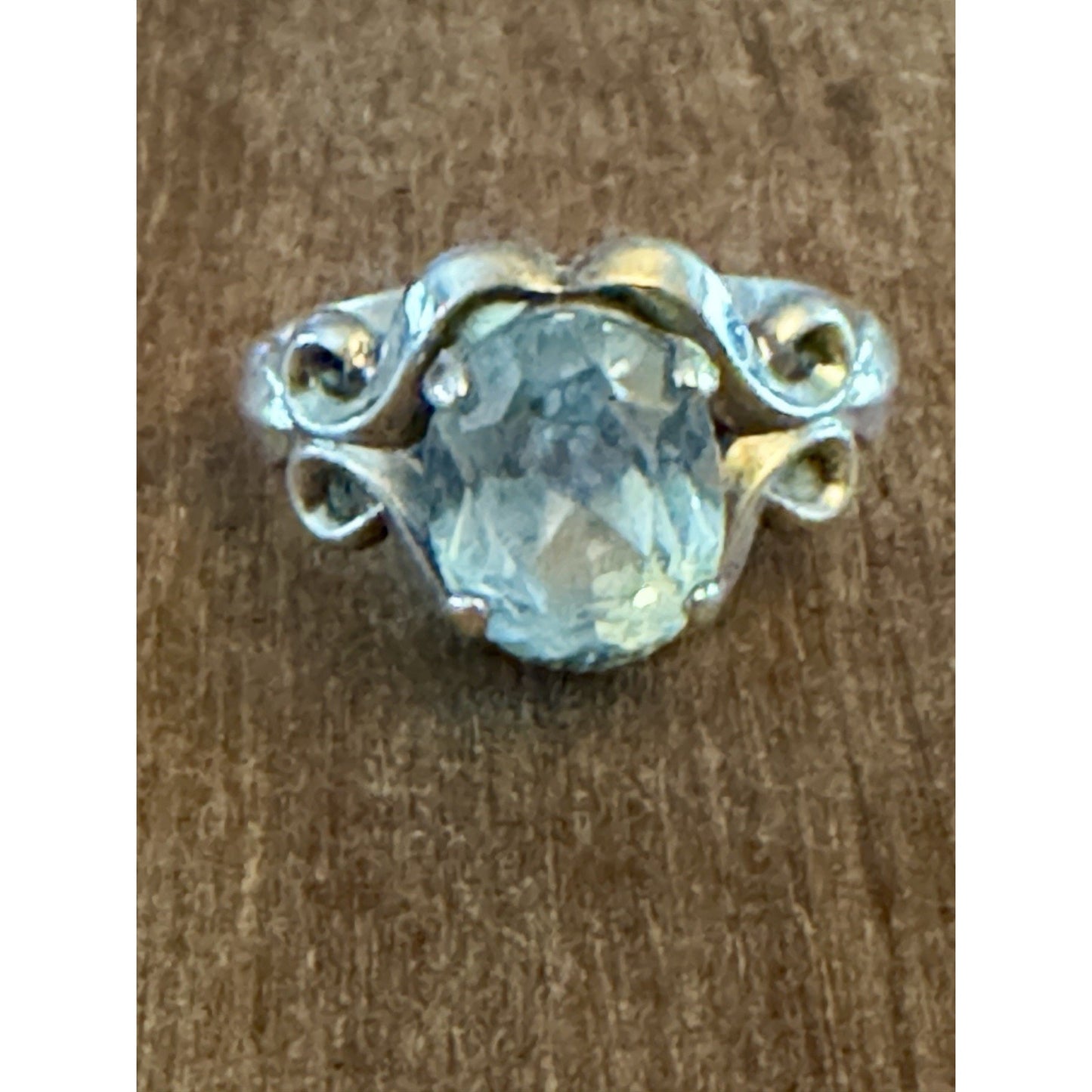 Vintage Kabana Sterling Silver Blue Topaz Scroll Ring Size 7.5 Signed KBN STER
