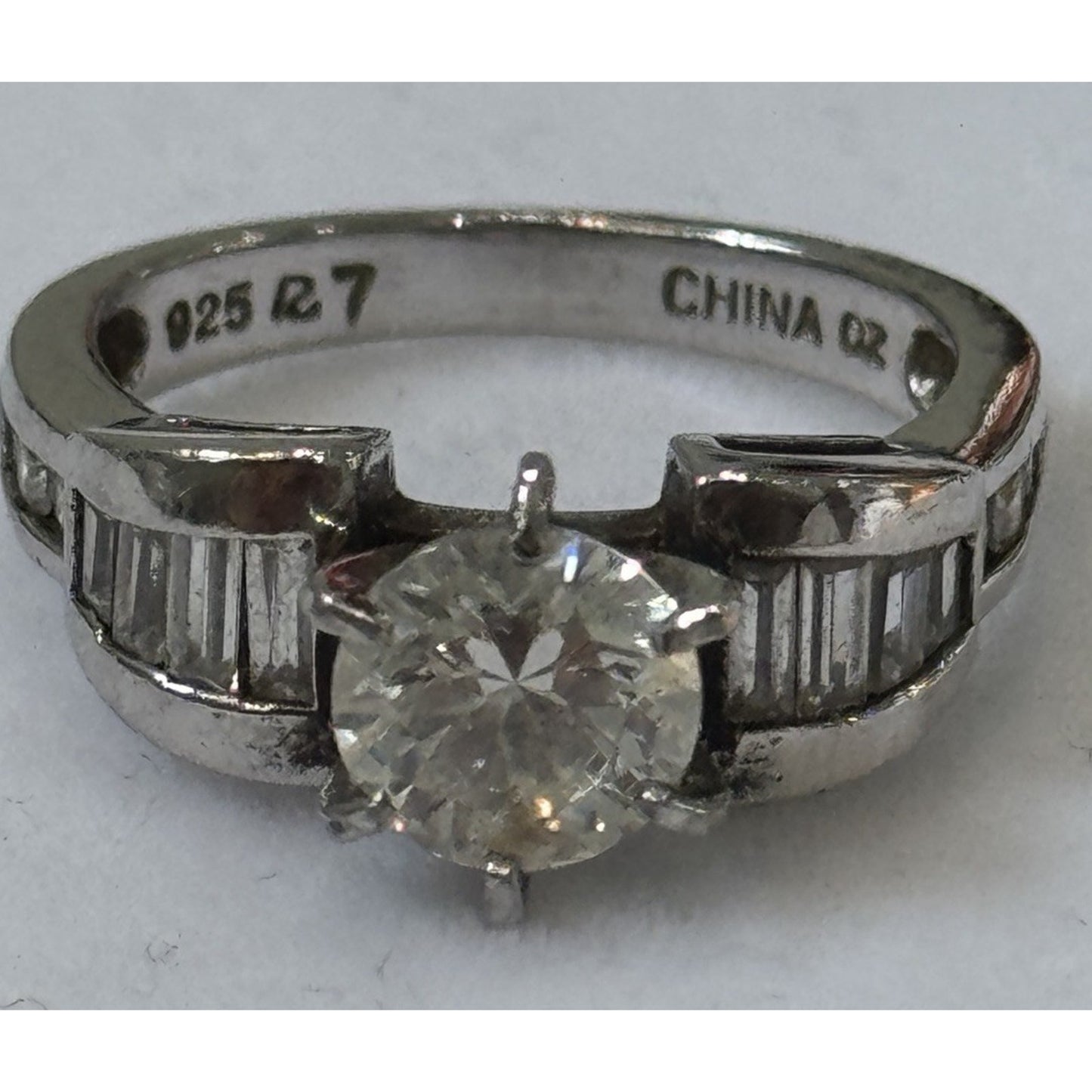 Sterling Silver CZ Engagement Wedding 925 Ring Size 7.5 Baguette Accent