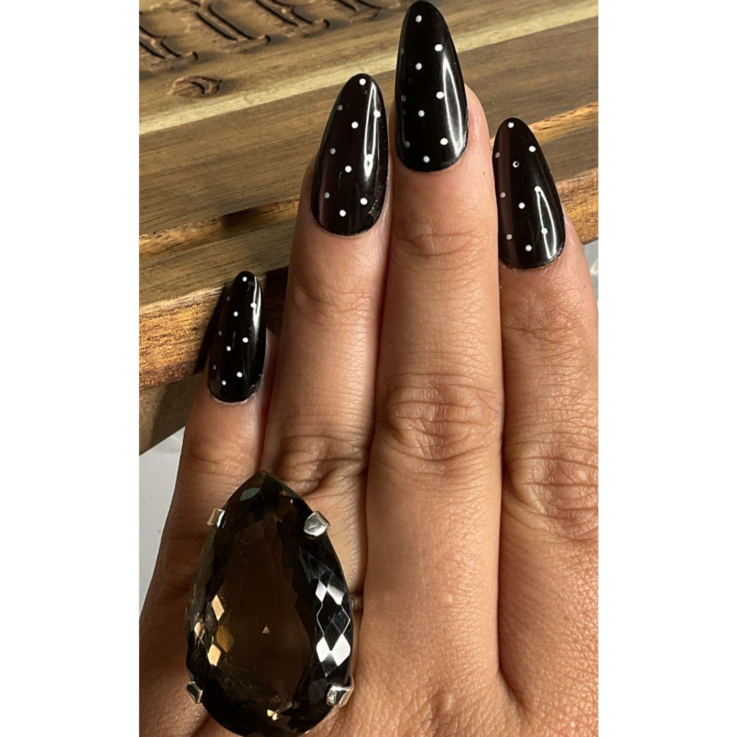 Vintage Sterling Silver Large Smoky Quartz Pear Cocktail Statement Ring 22g Sz 7