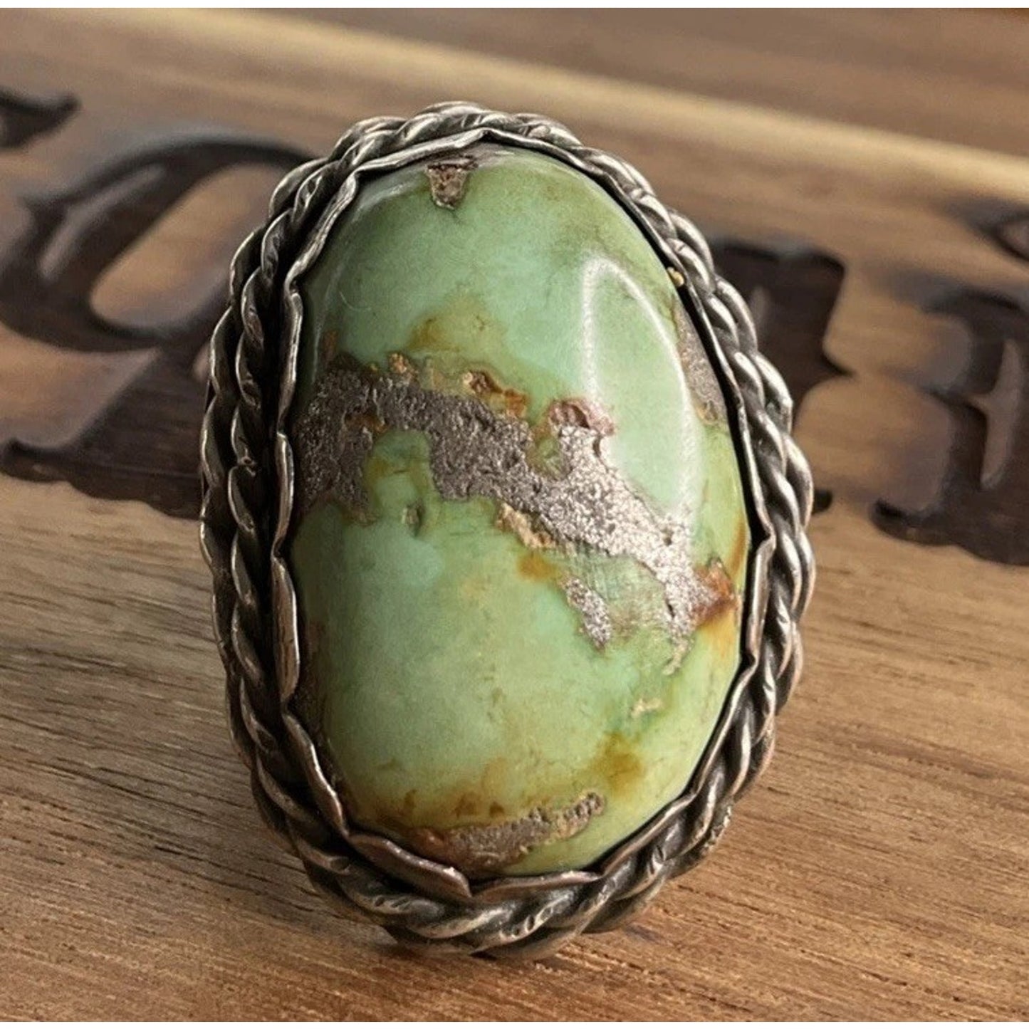 Vintage Southwestern Sterling Silver Green Turquoise Statement Ring Size 6.5 19g