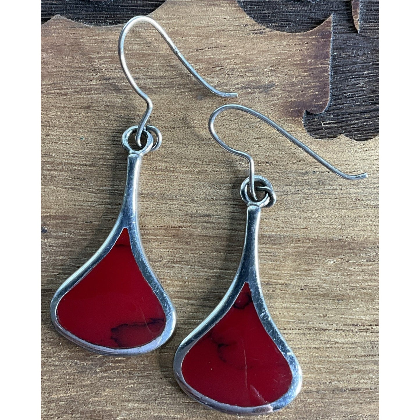 Vintage ATI Thailand 925 Sterling Silver Red Jasper Dangle Drop Earrings