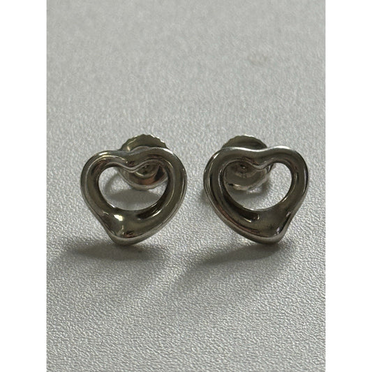 Vintage Tiffany & Co. Elsa Peretti Sterling Silver Open Heart Stud Earrings 925