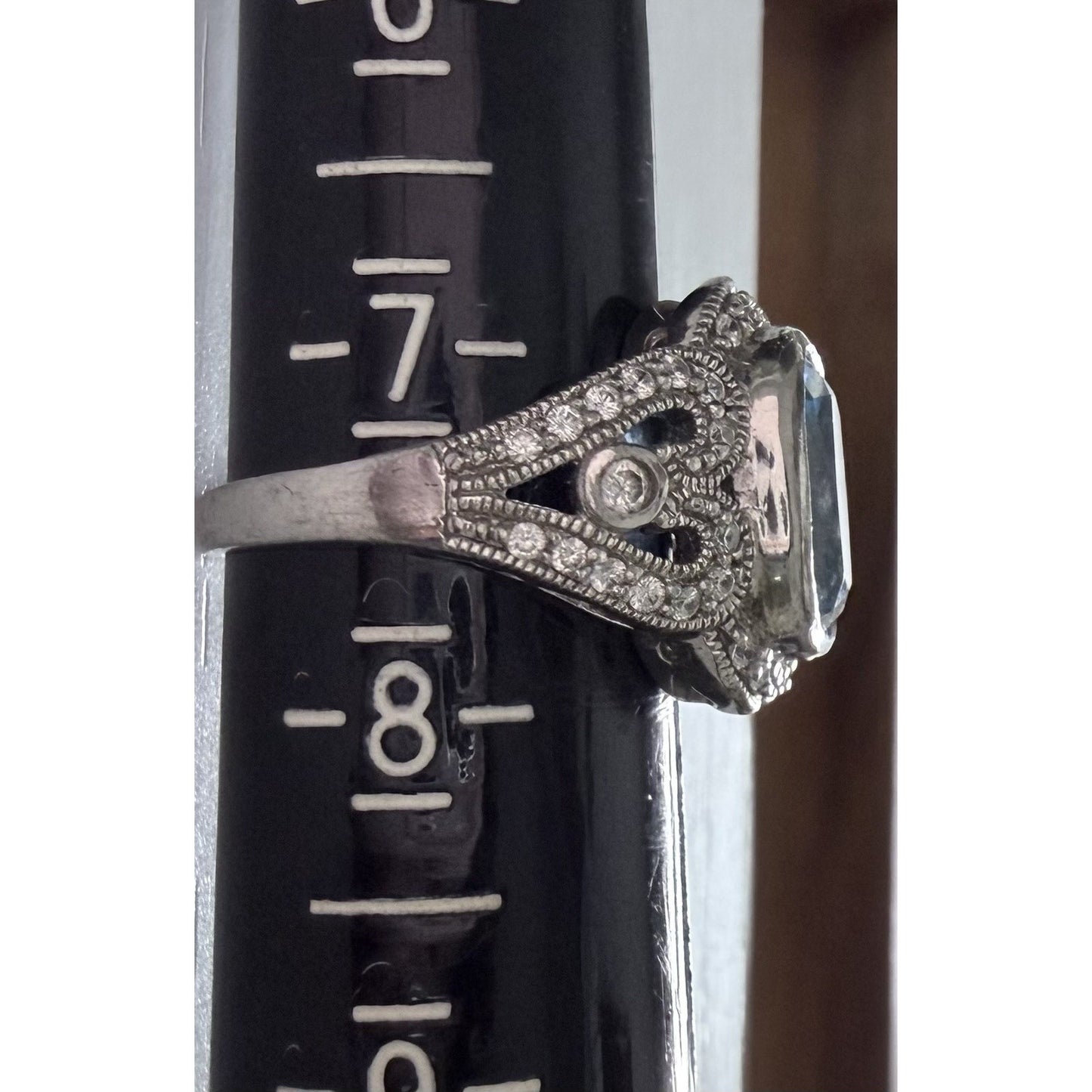 Vintage ESPO 925 Sterling Silver Blue Cushion Gemstone CZ Cocktail Ring Size 7.5