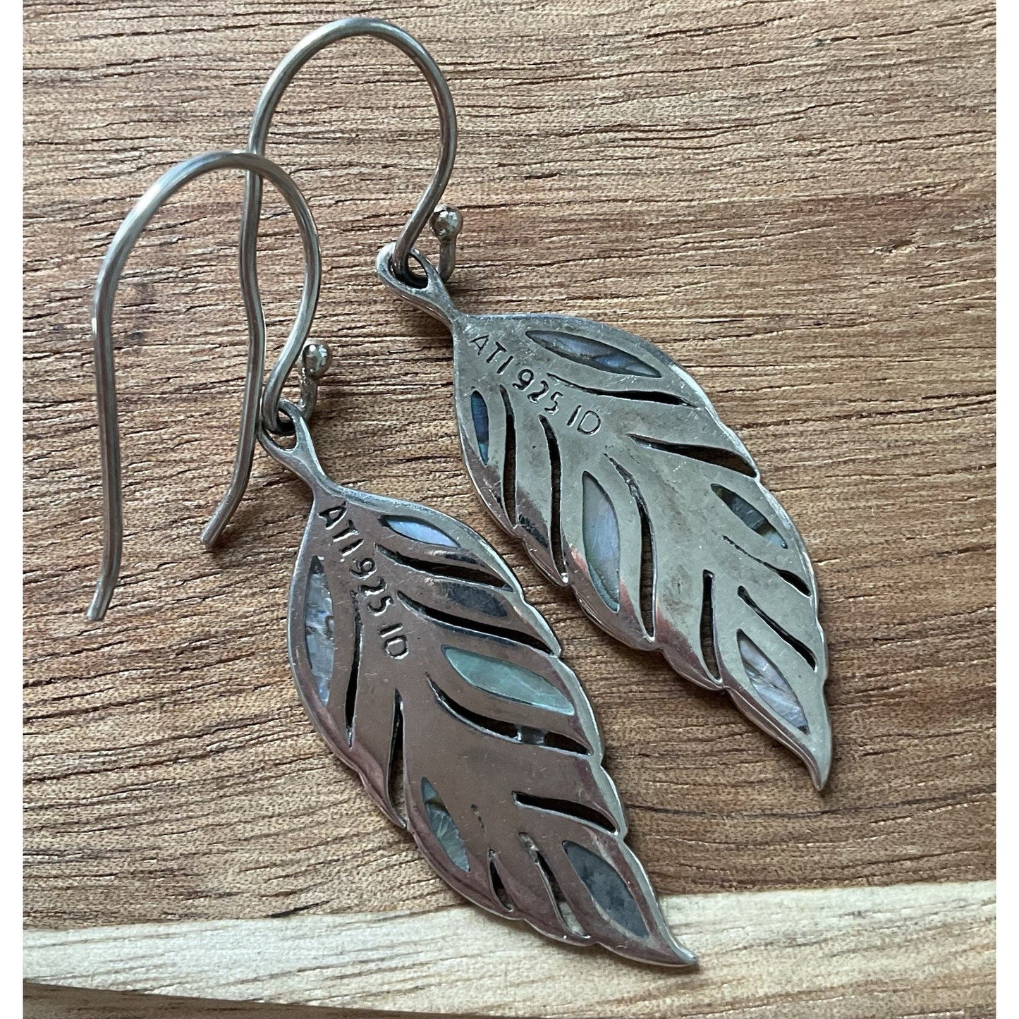 Annika Witt Sterling Silver Abalone Leaf Dangle Earrings 925 Boho 1.25” 3.7 gr