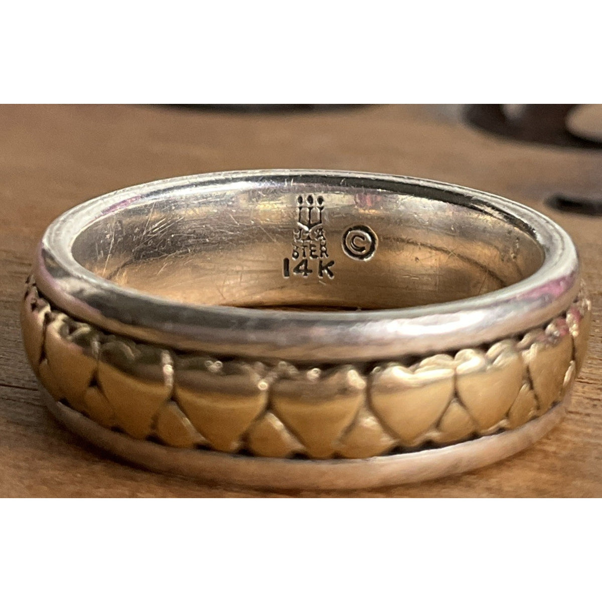 James Avery Retired Sterling Silver And 14K Gold Eternity Heart Band Ring Size 6