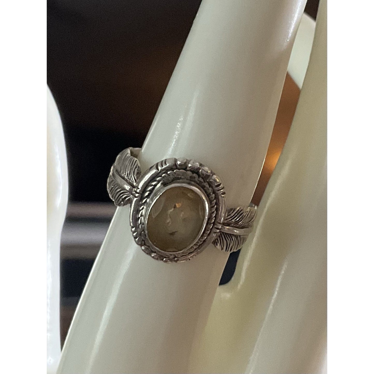 Feather Band Handmade 925 Sterling Silver Citrine Feather Cocktail Ring Size 8.5