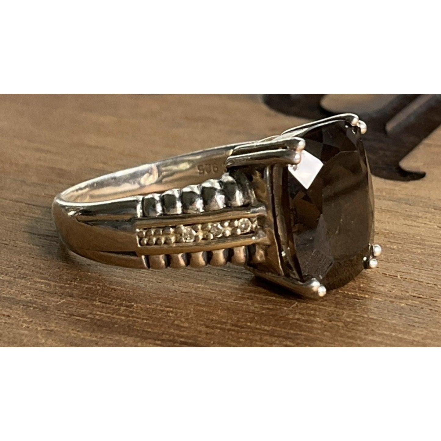 Vintage T&C Smoky Quartz Ring 14K & Sterling Silver Two Tone Statement Ring 8.5