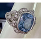 Vintage ESPO 925 Sterling Silver Blue Cushion Gemstone CZ Cocktail Ring Size 7.5