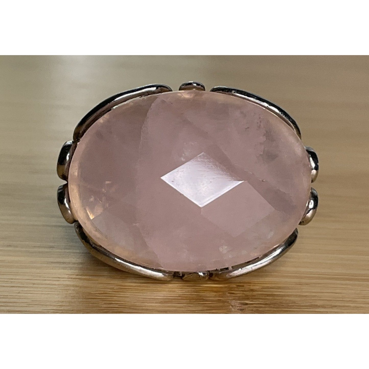 Vintage Sterling Silver Pink Faceted Rose Quartz Statement Ring Size 8.5