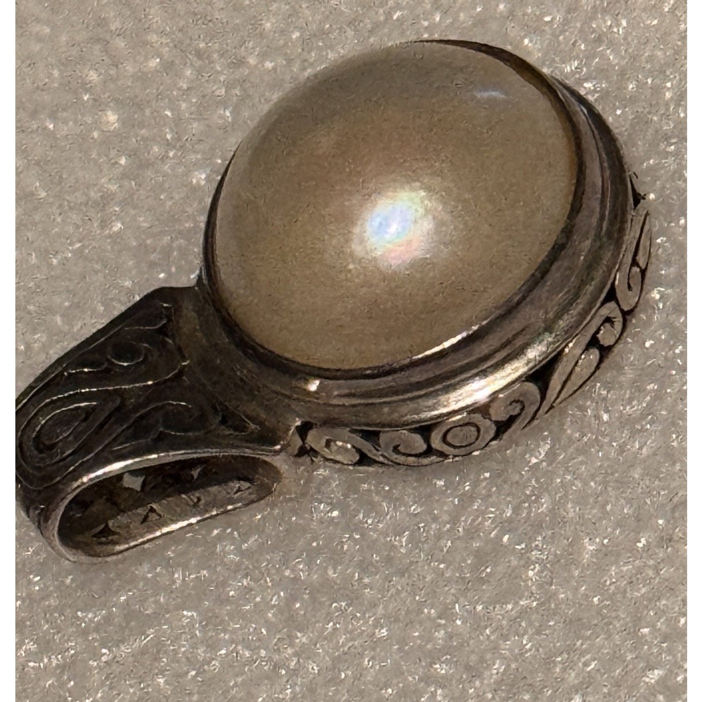 ATI 925 Sterling Silver Pearl Pendant Vintage Thai Balinese Scrollwork 6g