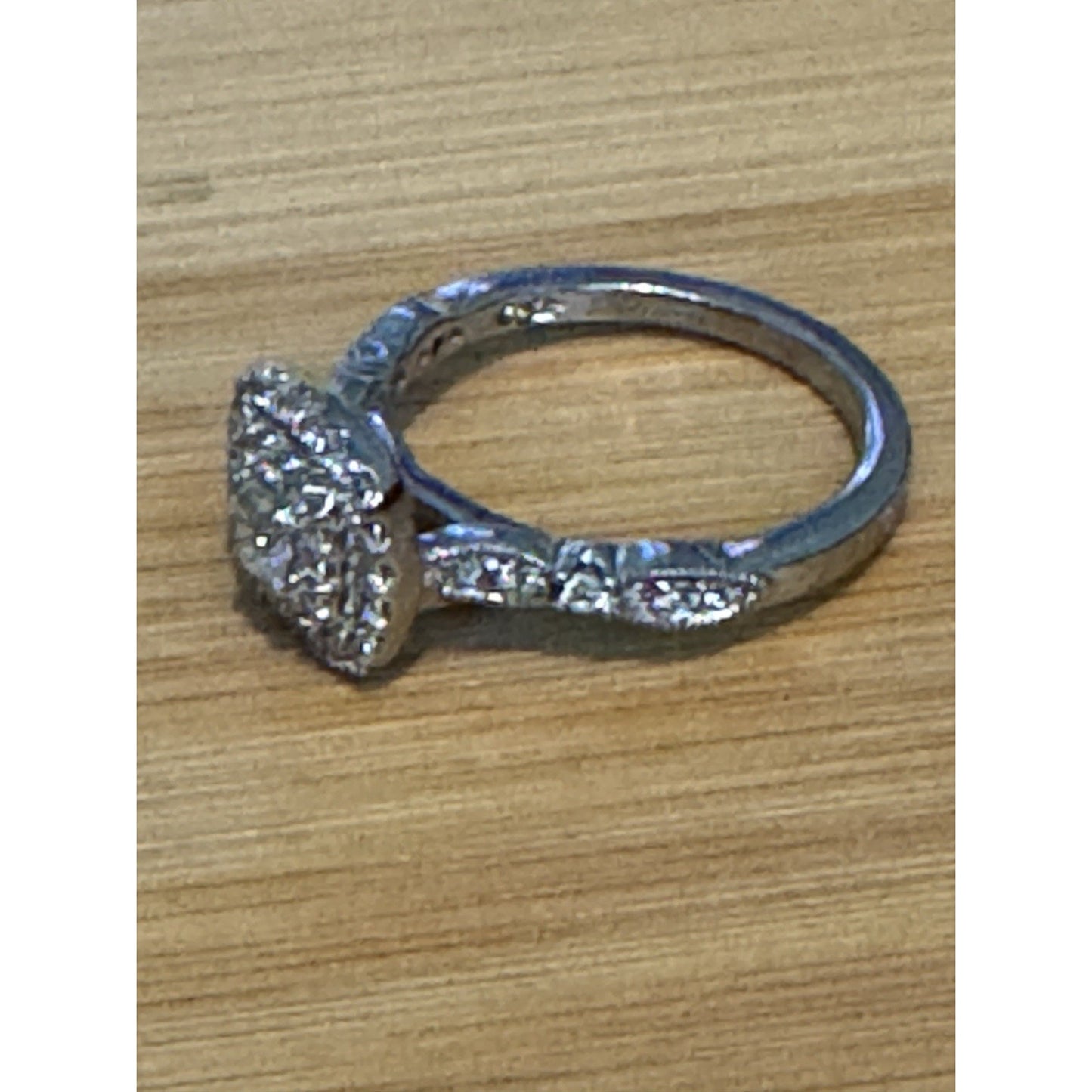 Sterling Silver Halo Engagement Ring Cushion Cut Pave Bridal Band Ring Size 7.25