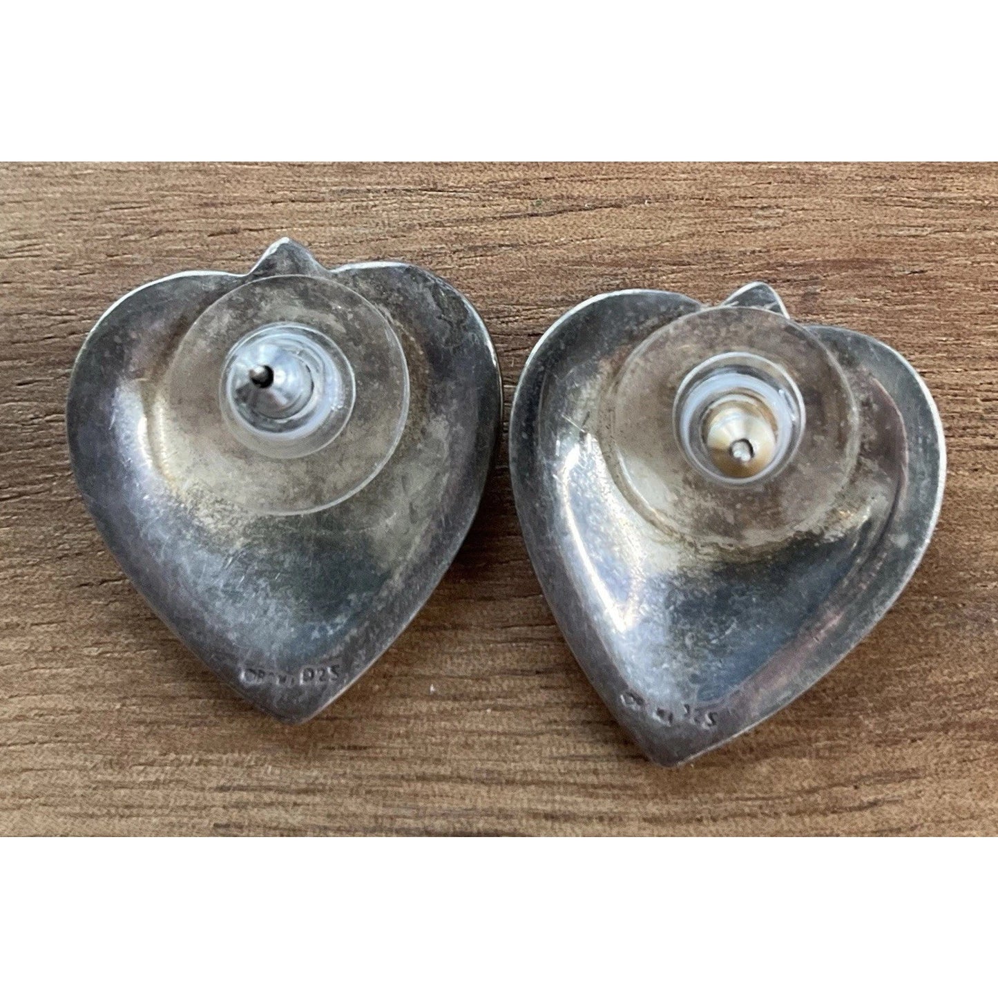 Vintage Sterling Silver Heart Stud Earrings Southwestern Style 925 Boho 7.2gr