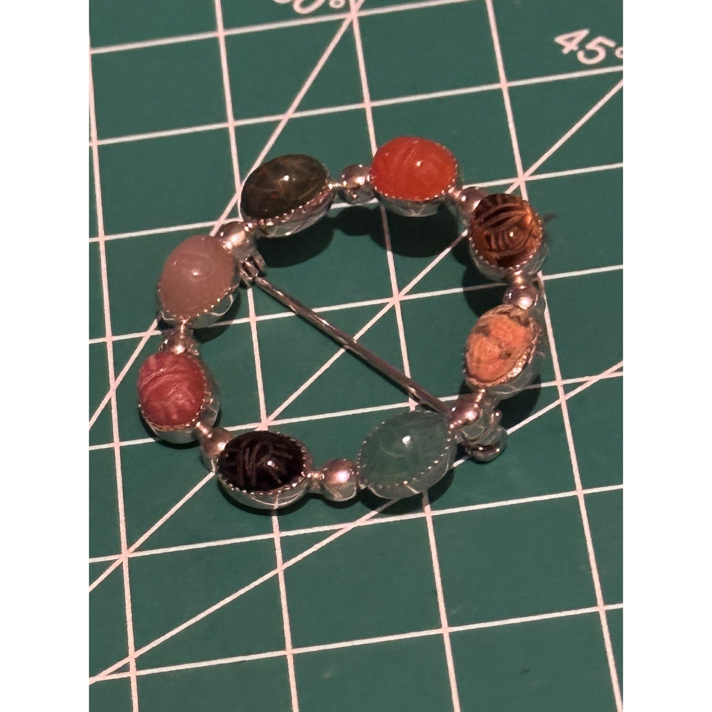Vintage Sterling Silver Multi Stone Brooch Carnelian Tiger Eye Jasper Aventurine