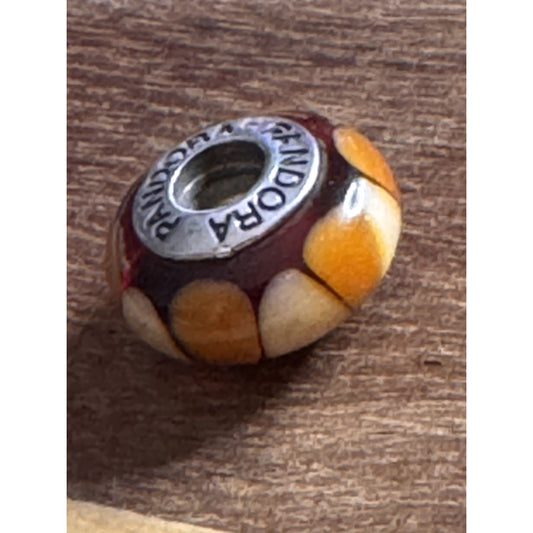 Pandora Sterling Silver Murano Glass Charm Amber Cream Orange 925