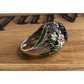 Sterling Silver 925 Blue CZ Cocktail Ring Ornate Enamel Statement Ring Size 6.5