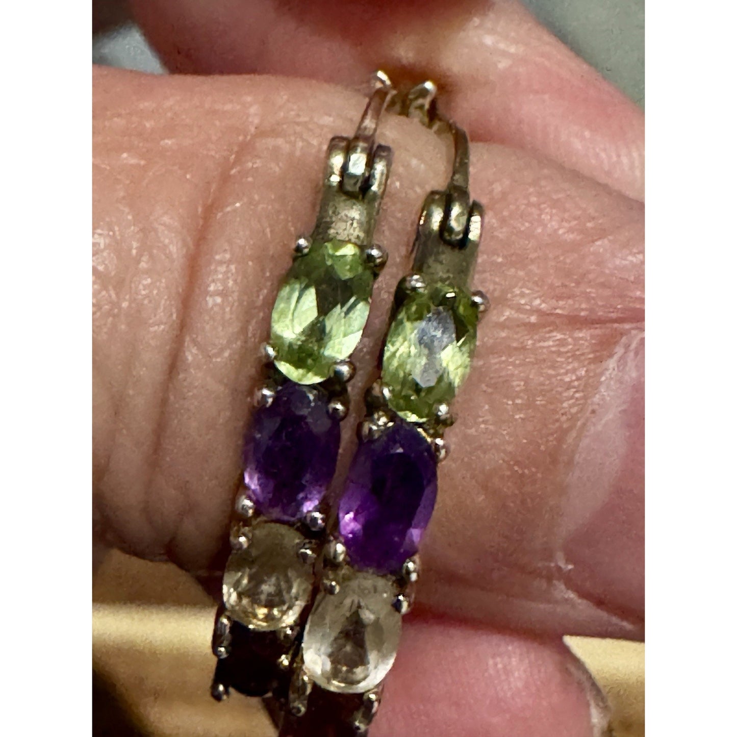 Vintage Ross Simons R925 Vermeil Amethyst Peridot Citrine Garnet Hoop Earrings