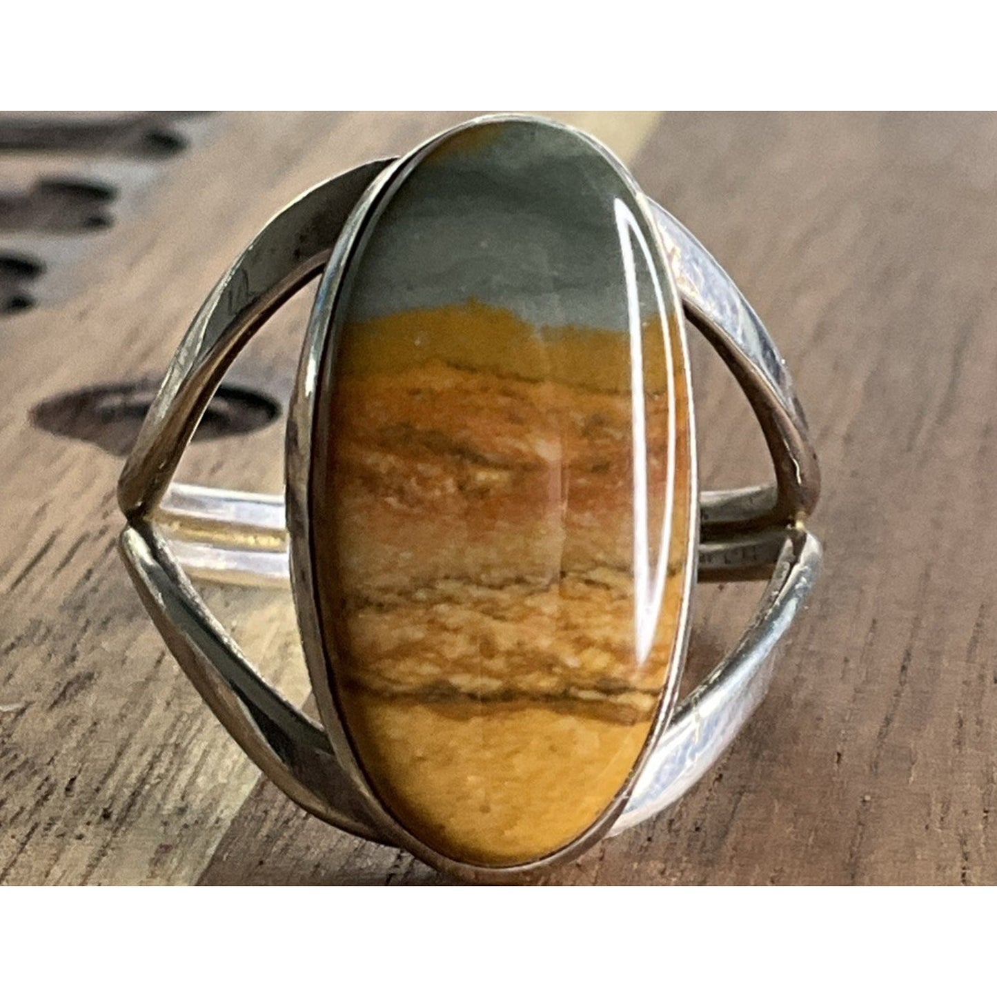 Vintage Signed MSA Sterling Silver Genuine Picture Jasper Ring Size 10.5