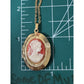 Vintage Gold Tone Cameo Locket Necklace Red White Resin Oval Hinged 18”