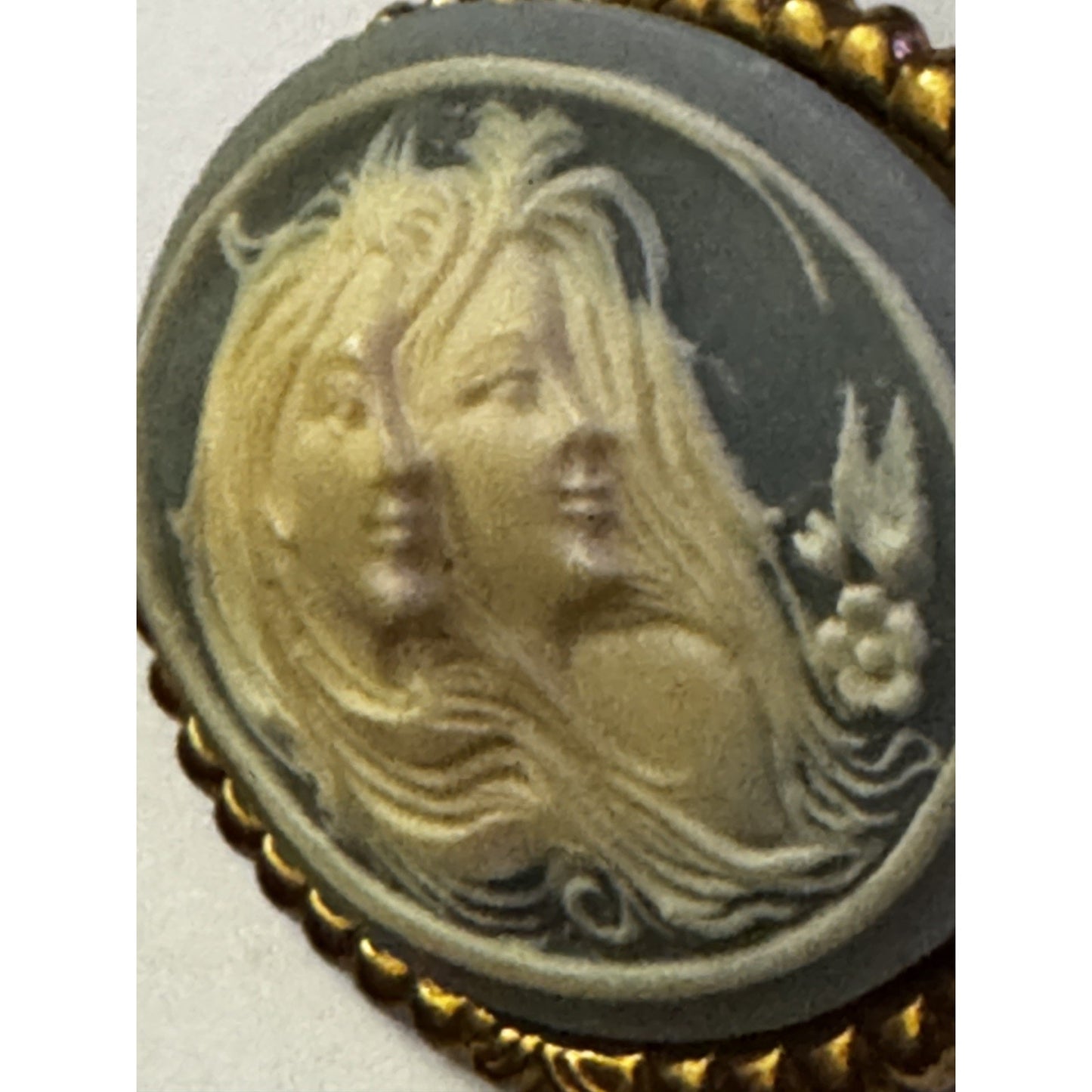 Antique Victorian Revival Cameo Brooch Gold Tone Pressed Glass c1900