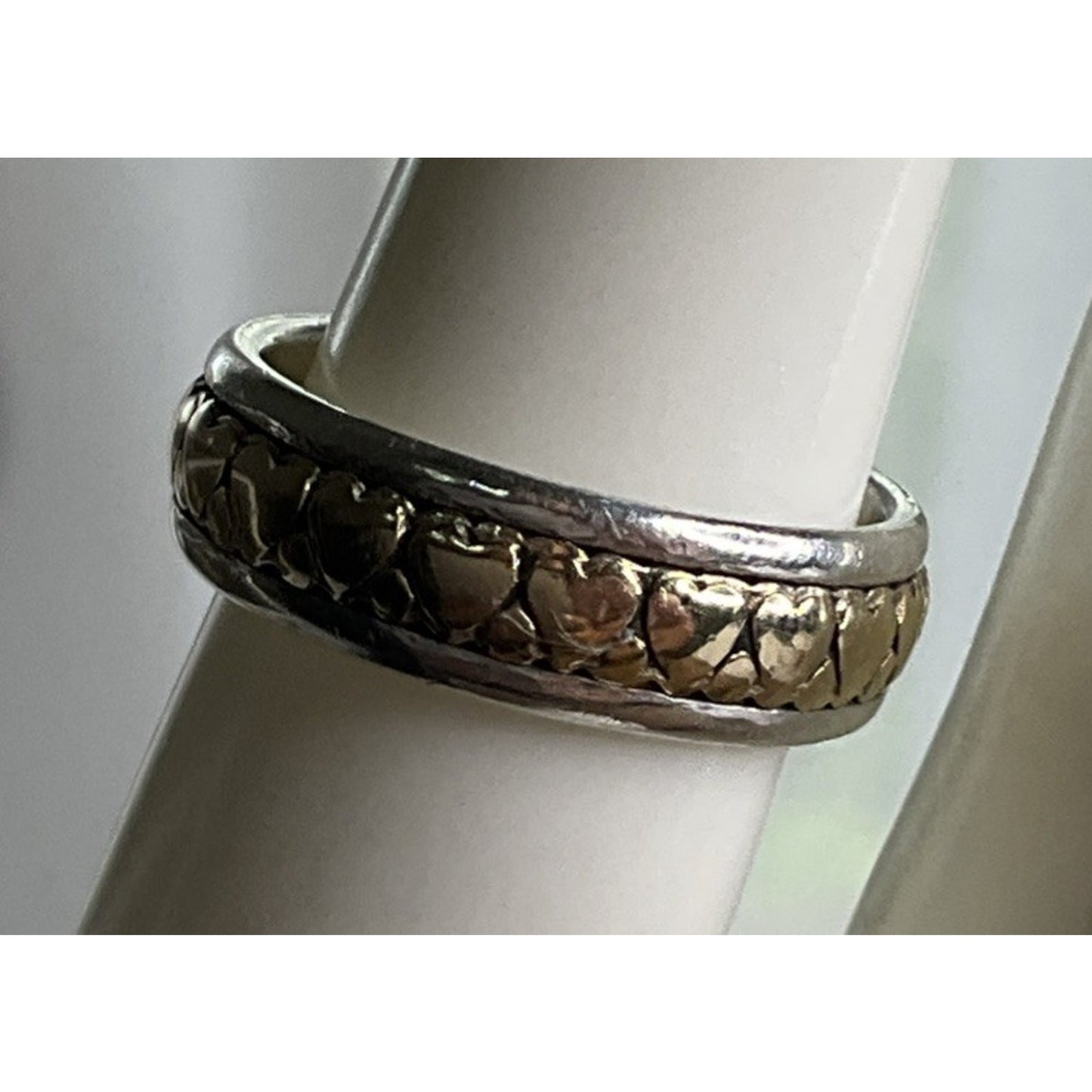 James Avery Retired Sterling Silver And 14K Gold Eternity Heart Band Ring Size 6