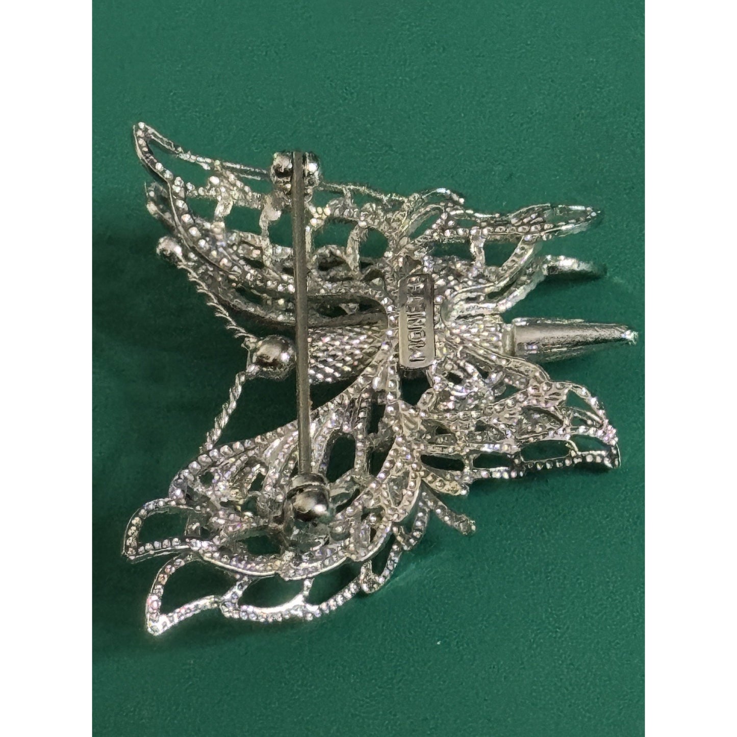 Vintage Monet Butterfly Brooch Silver Tone Filigree Insect Pin Signed 1970s