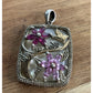 Sterling Silver 925 & 14K Gold Floral Pendant Pink Gemstone Flower Vintage Style