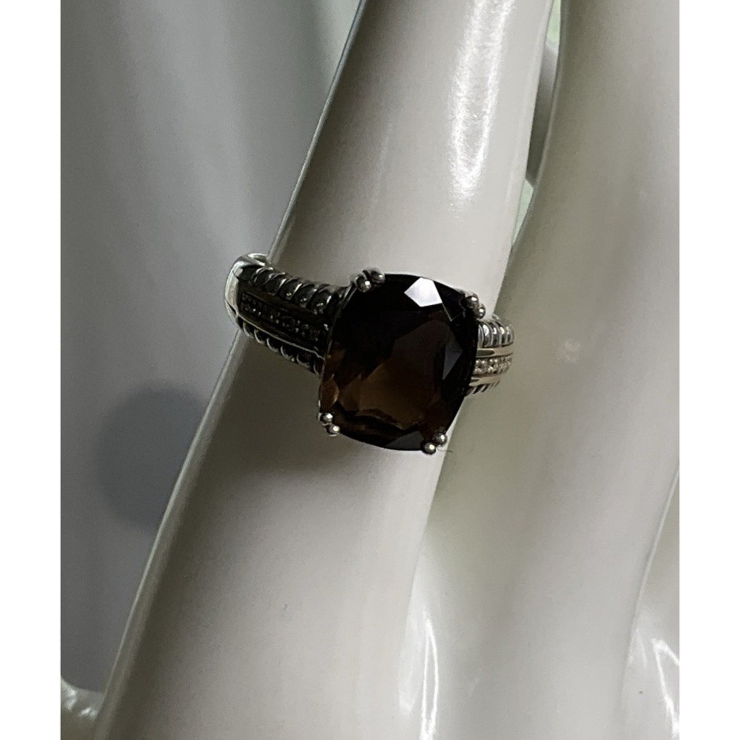 Vintage T&C Smoky Quartz Ring 14K & Sterling Silver Two Tone Statement Ring 8.5