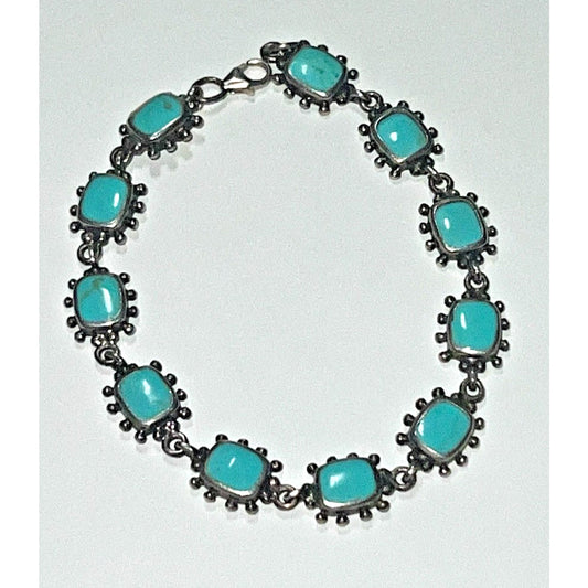 Vintage Southwestern Sterling Silver Turquoise Bracelet 925 Thailand 7¾″ 14g