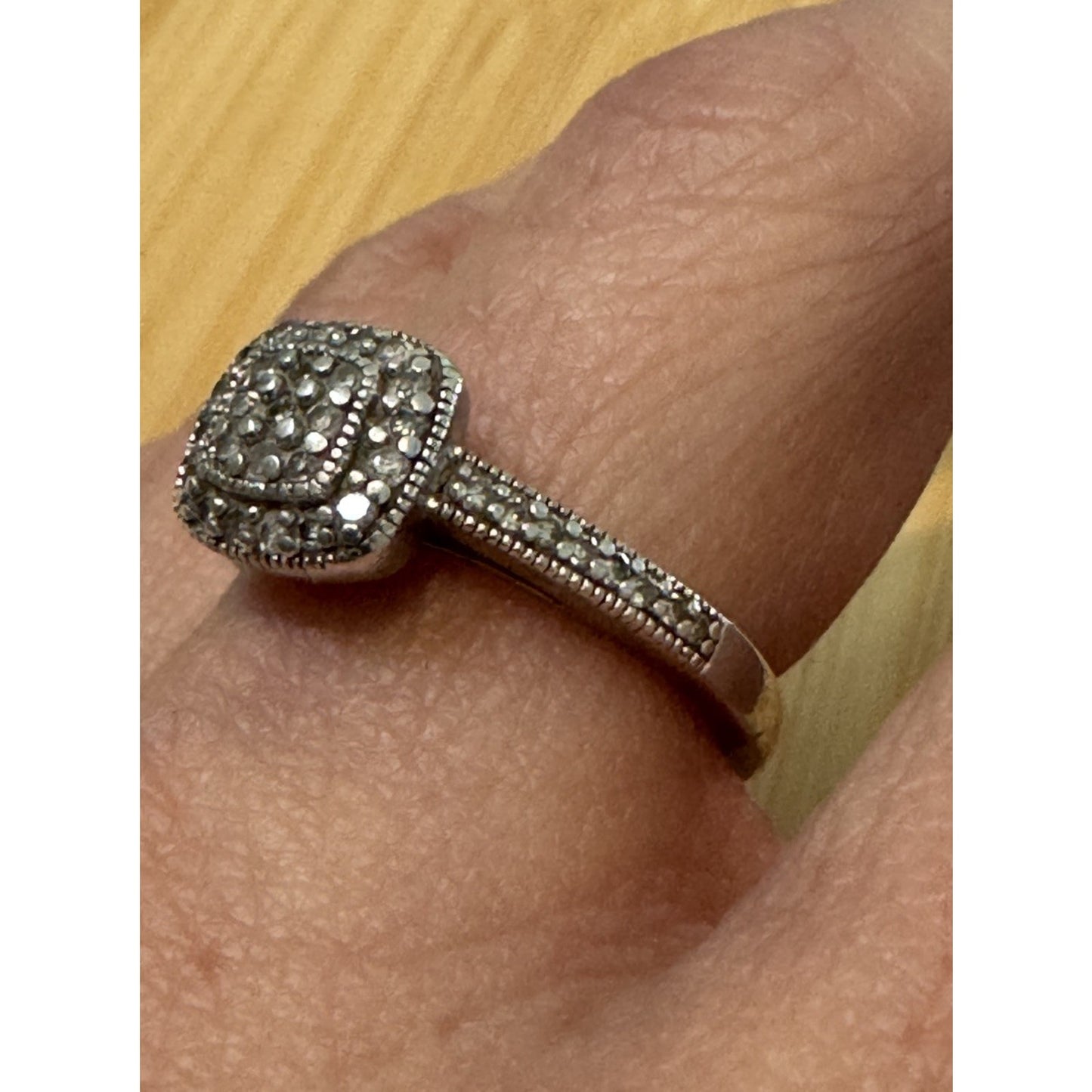 Vintage Pave Diamond Cushion Halo Sterling Silver Ring Size 7