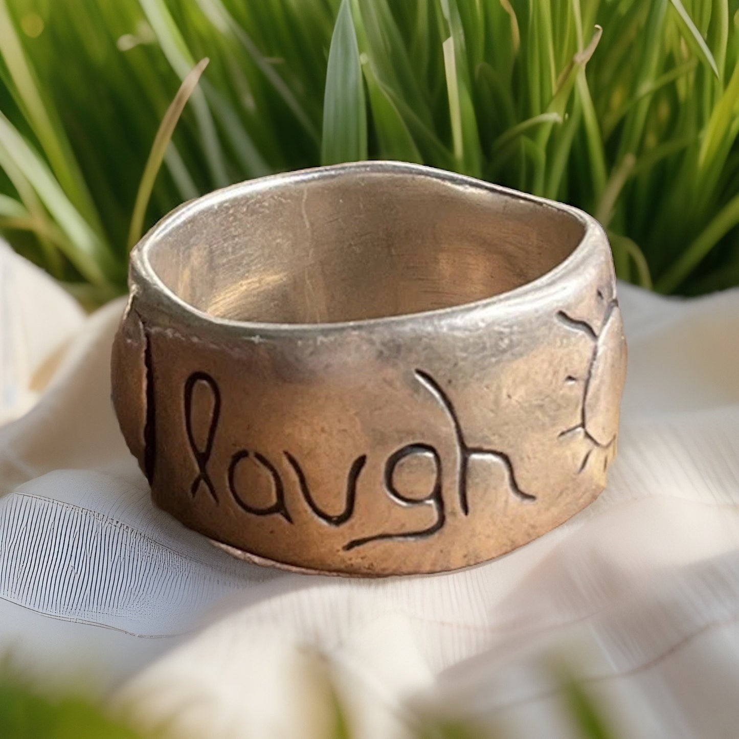 925 Inspirational Ring Live Love Laugh Band Wide Statement Ring Size 9.5