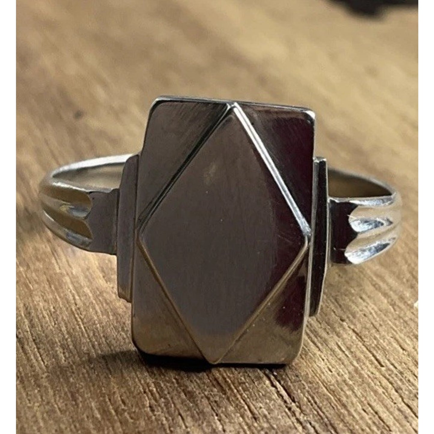 Sterling Silver 925 Modernist Geometric Signet Ring Size 11