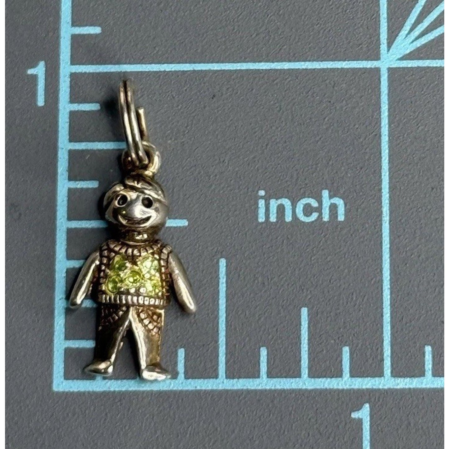 Vintage Sterling Silver Little Boy W/ August Green Rhinestone Birthstones Charm