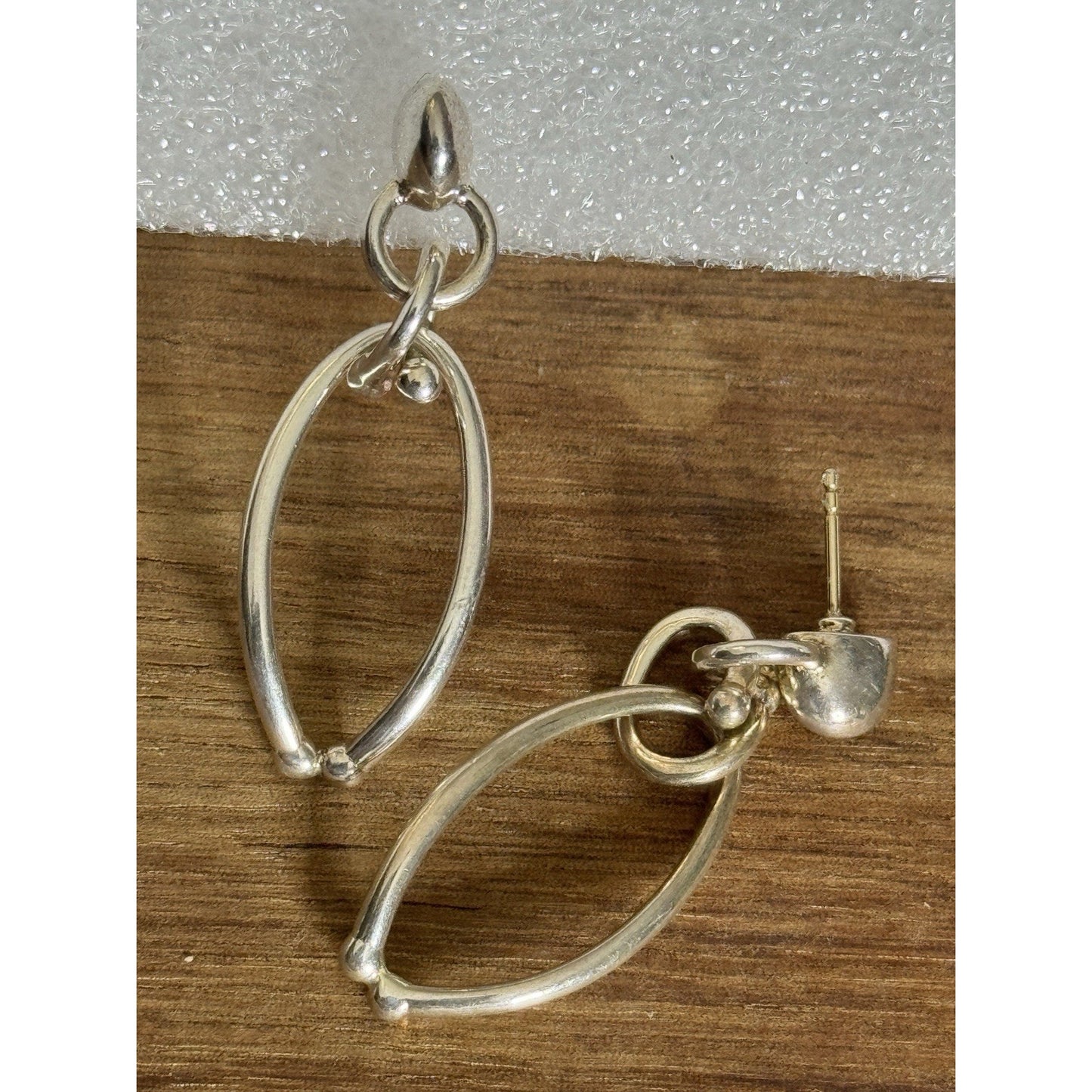 Michael Dawkins 925 Sterling Silver & 14K Gold Accent Oval Link Dangle Earrings