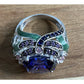 Sterling Silver 925 Blue CZ Cocktail Ring Ornate Enamel Statement Ring Size 6.5