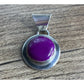 Sterling Silver Purple Cabochon Pendant 925 Round Bezel Statement Charm