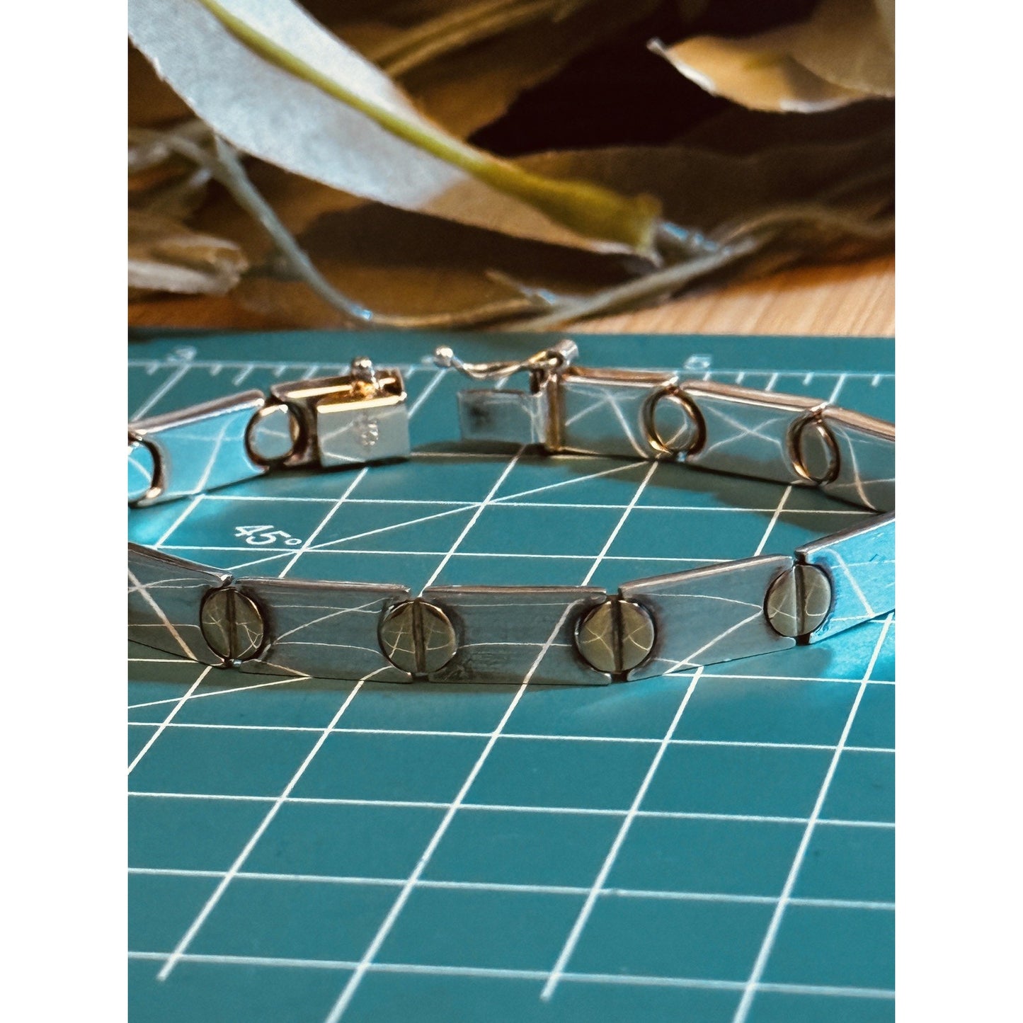 Vintage Milor Italy 925 Sterling Silver Gold Tone Screw Link Bracelet 7.5”
