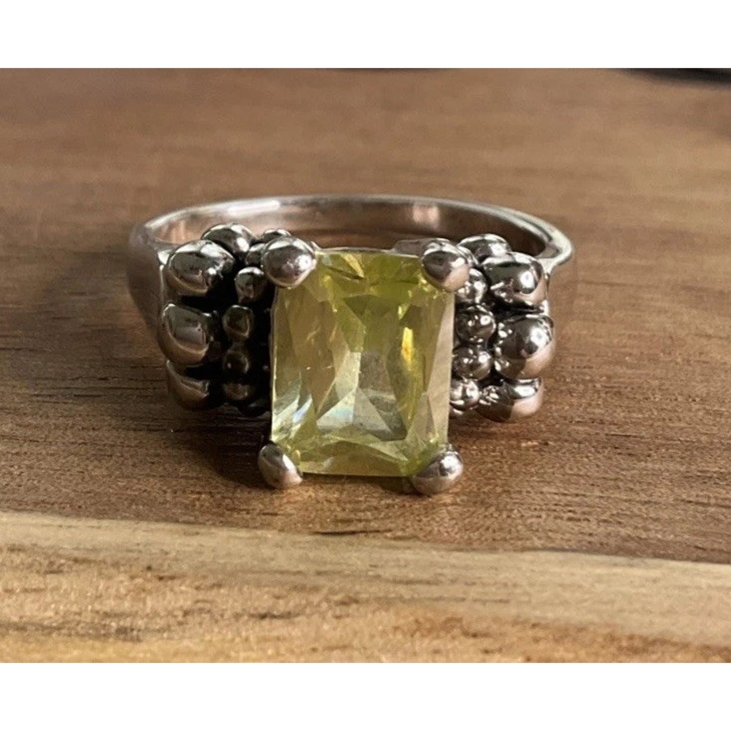 STERLING SILVER VINTAGE 925 Lemon Quartz Cushion Gemstone Ring Size 9