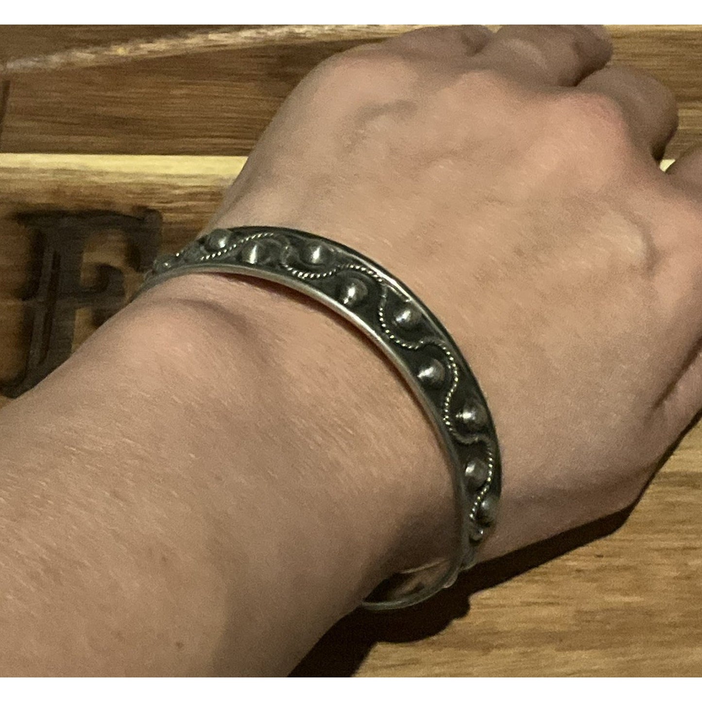 Vintage Taxco Mexico 925 Sterling Silver Cuff Bracelet Beaded Wire Southwestern