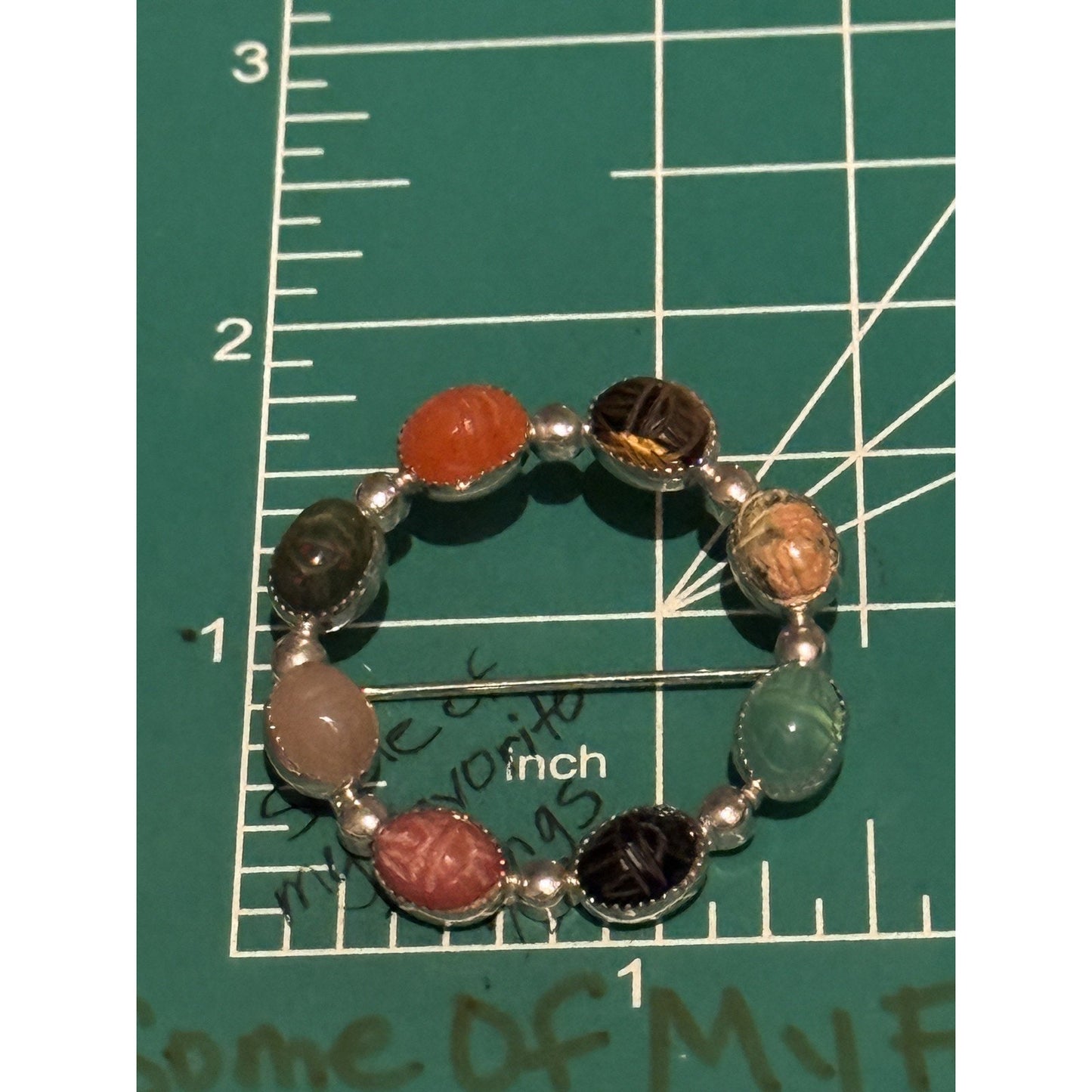 Vintage Sterling Silver Multi Stone Brooch Carnelian Tiger Eye Jasper Aventurine