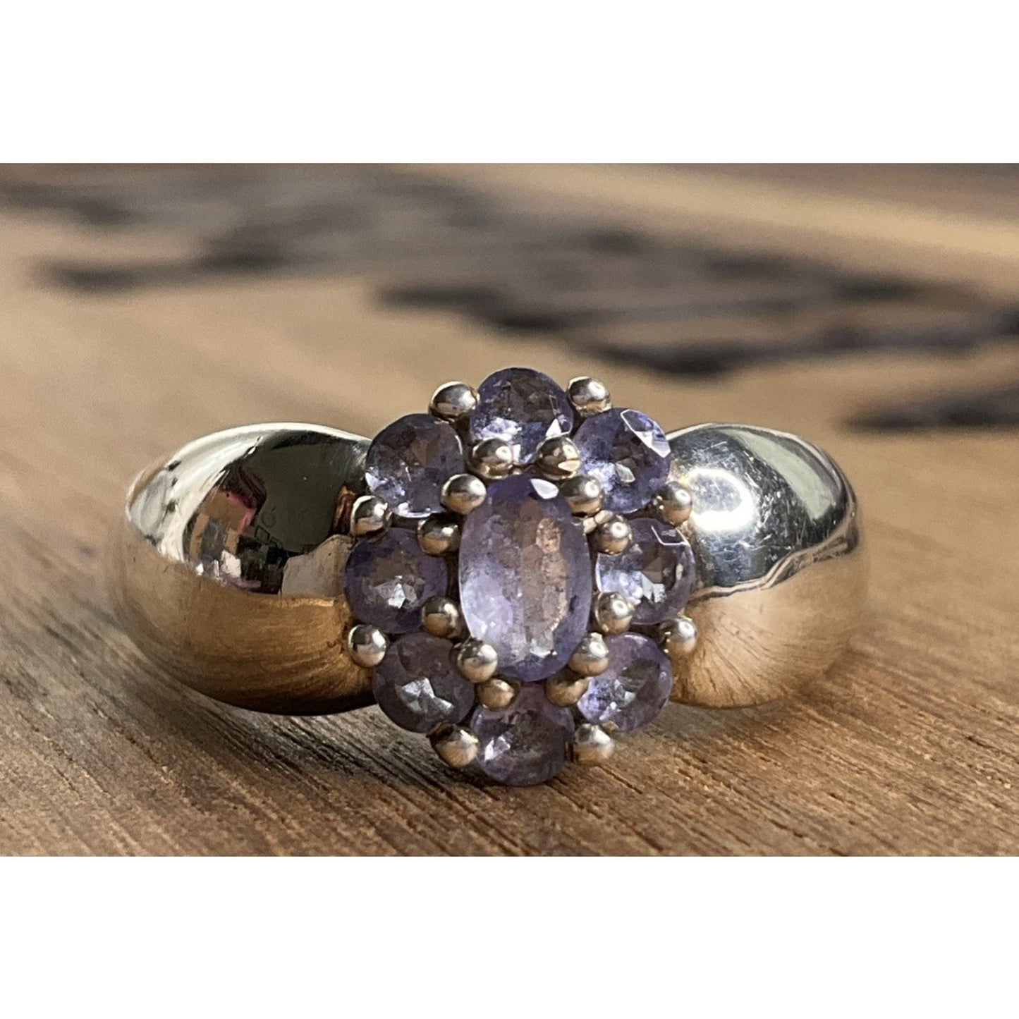 Sterling Silver Amethyst Cluster Wide Band Ring Size 7.5 Purple February Stone