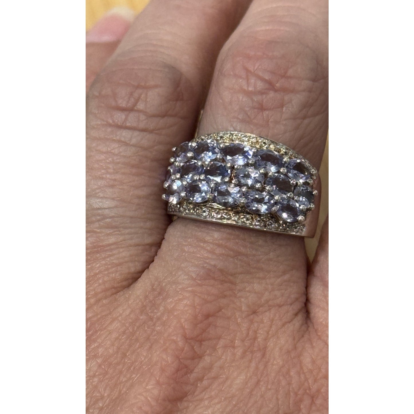 Vintage Tanzanite Cluster 925 Sterling Silver Ring Statement Band Size 7.5