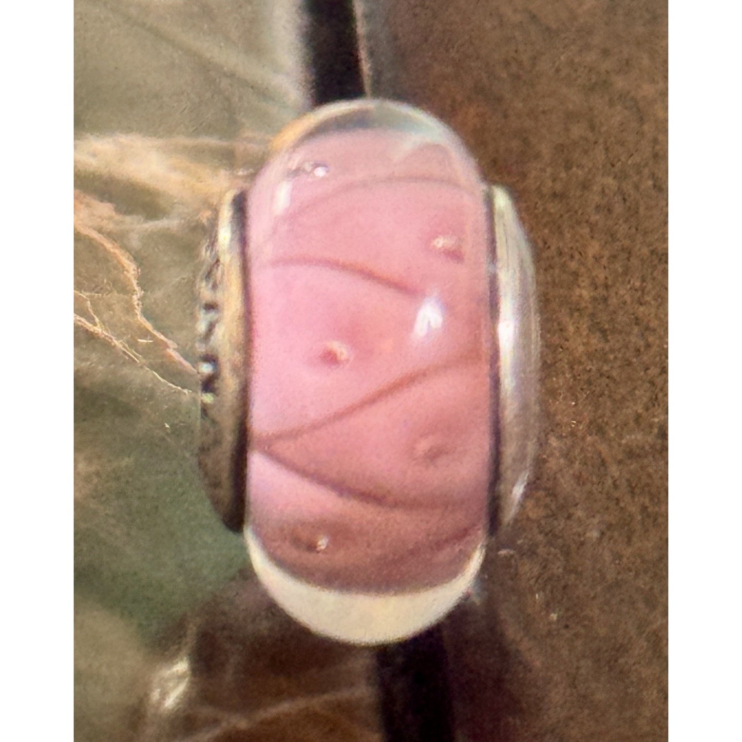 Pandora Zigzag Pink Triangular Sterling Silver Glass Murano Bead Charm