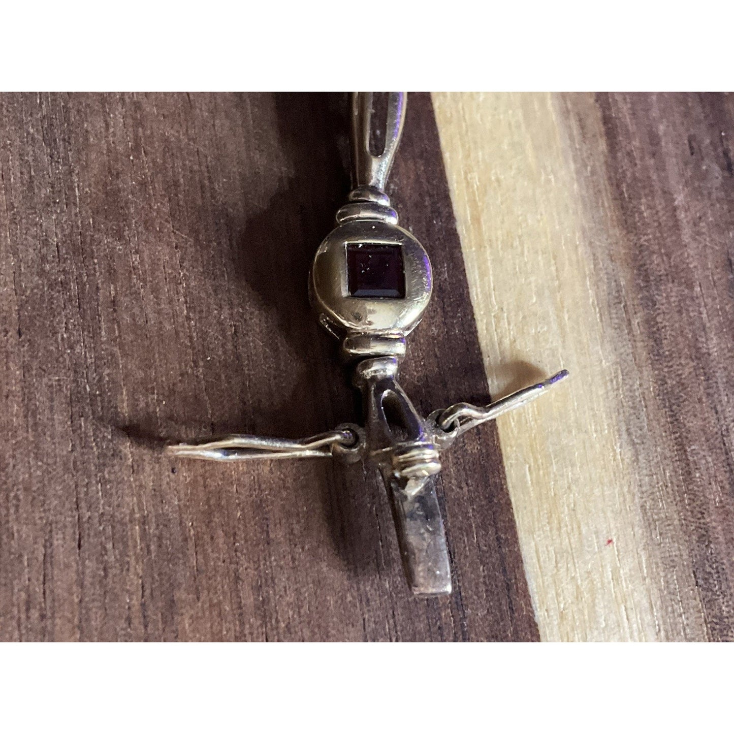 Vintage 925 Sterling Silver Gold Plated Garnet Link Bracelet 7.75” Thailand