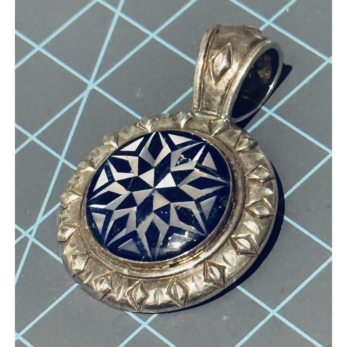 Vintage Carolyn Pollack CP Sterling Silver Lapis Mother of Pearl Pendant 20g