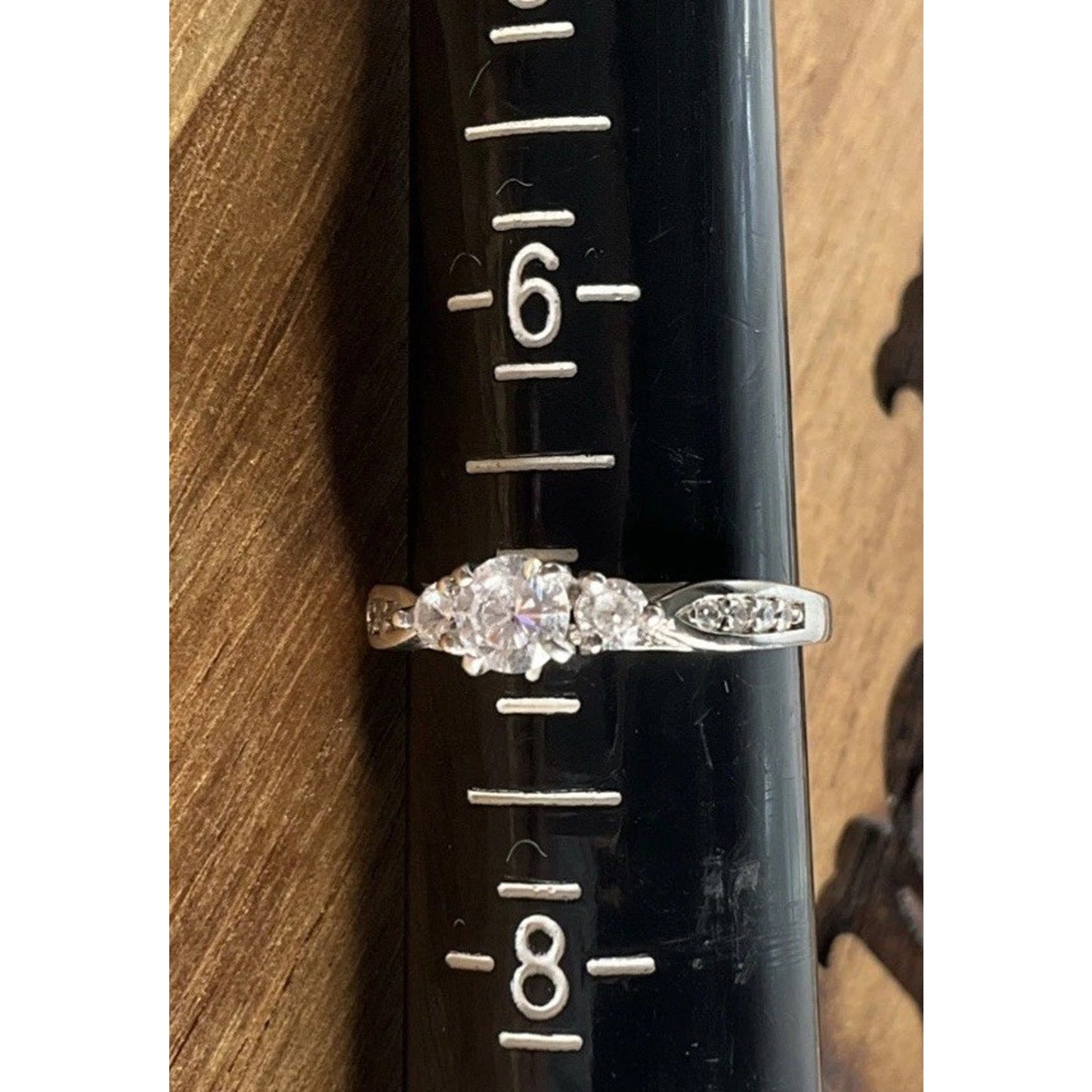 Sterling Silver Three Stone Ring Size 7 Engagement Style Promise Ring 925