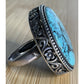 Large Sterling Silver Bold Turquoise Statement Ring Filigree Wide Band Size 8
